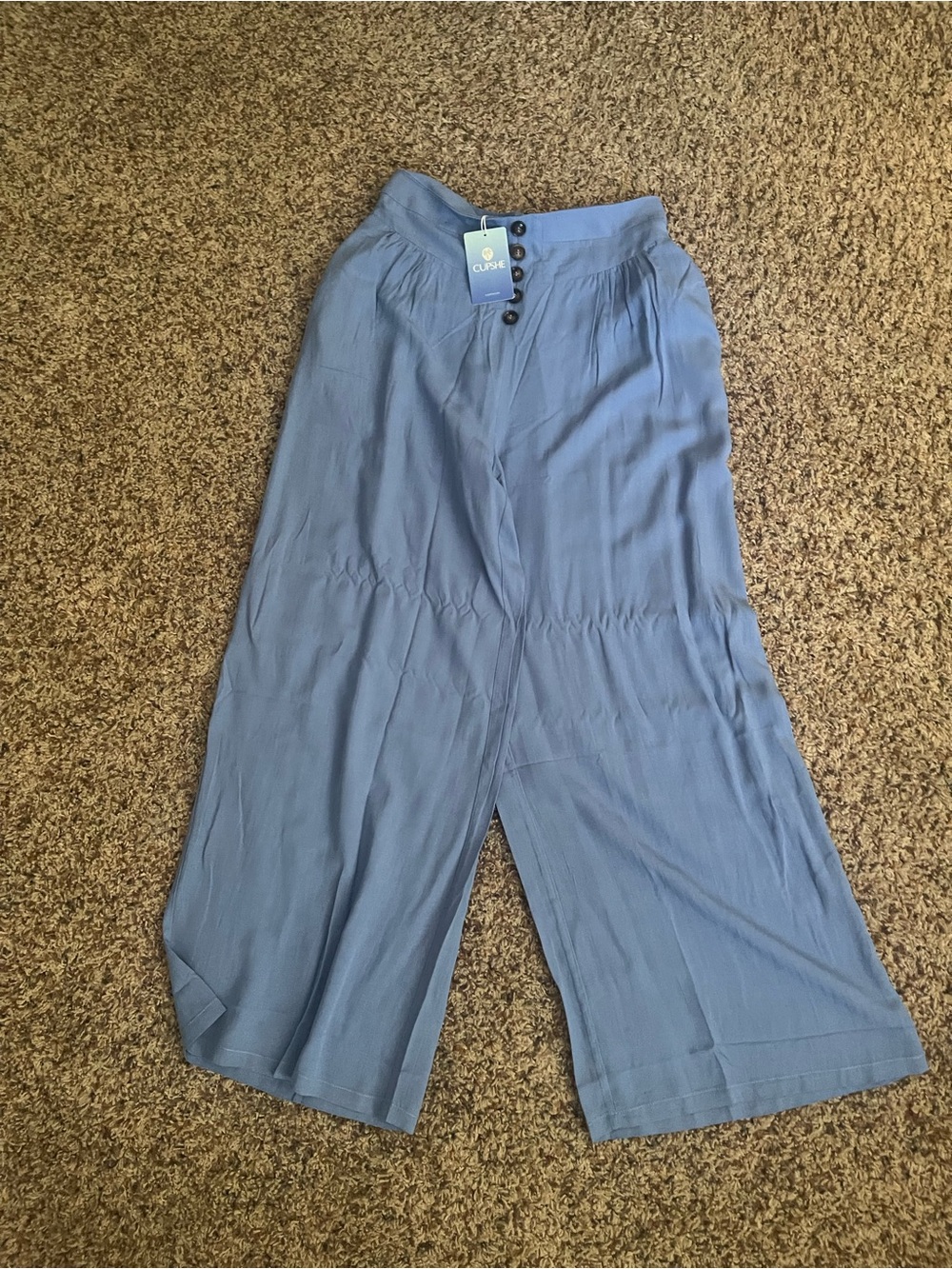 Cupshe Light Blue Wide-Leg High-Waist Pants with Button Front